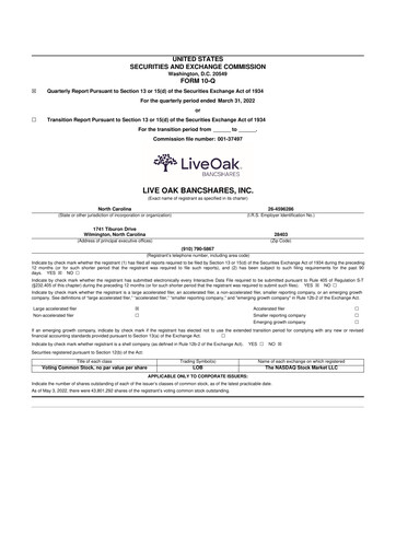 Thumbnail Live Oak Bank
 10-Q Quarterly Report FY2022 