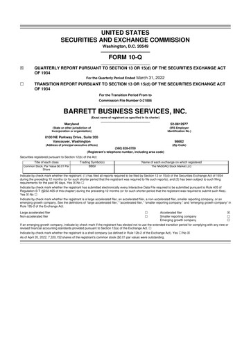 Thumbnail Barrett Business Services 10-Q Quarterly Report FY2022 