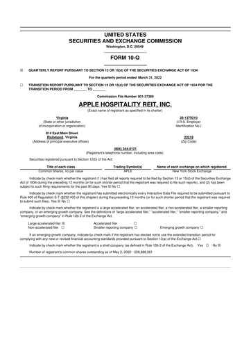 Vorschaubild Apple Hospitality REIT
 10-Q Quartalsbericht 2022 