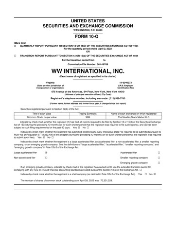 Thumbnail Weight Watchers 10-Q Quarterly Report FY2022 