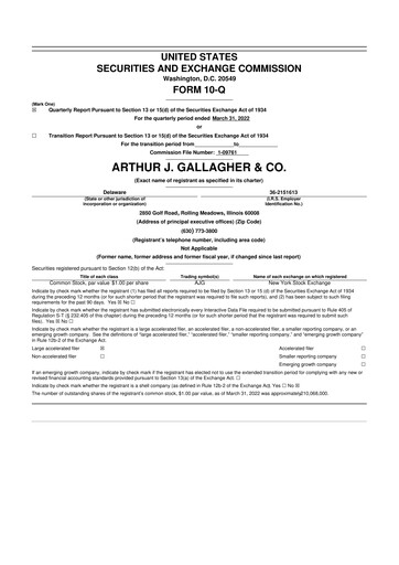 Vorschaubild Arthur J. Gallagher & Co.
 10-Q Quartalsbericht  