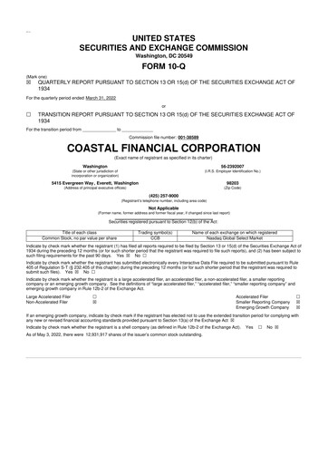 Thumbnail Coastal Financial Corporation 10-Q Quarterly Report FY2022 
