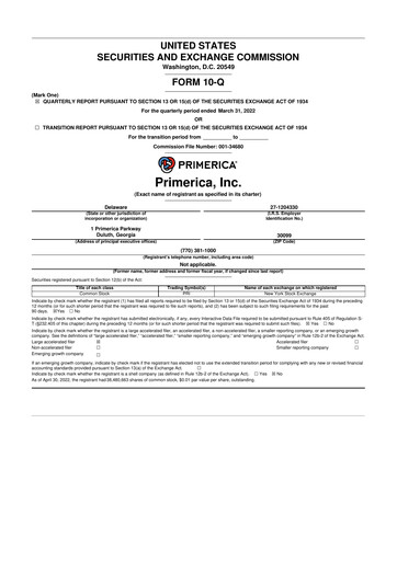 Thumbnail Primerica
 10-Q Quarterly Report FY2022 