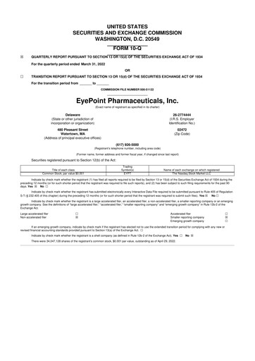 Thumbnail EyePoint Pharmaceuticals
 10-Q Quarterly Report FY 