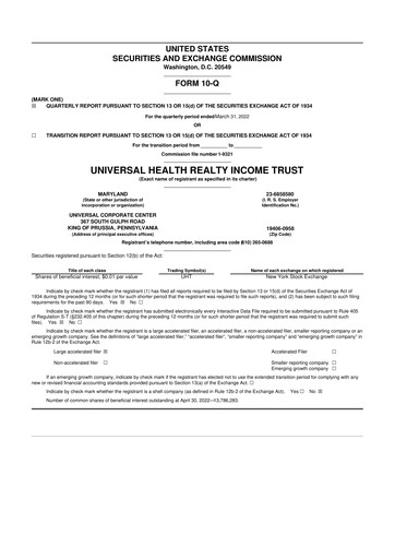 Thumbnail Universal Health Realty Income Trust 10-Q Quarterly Report FY2022 