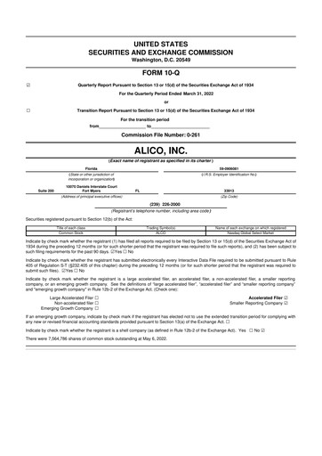 Thumbnail Alico
 10-Q Quarterly Report FY2022 