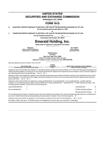 Thumbnail Emerald Holding 10-Q Quarterly Report FY2022 