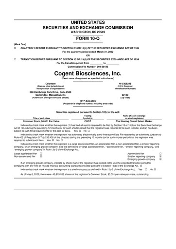 Thumbnail Cogent Biosciences 10-Q Quarterly Report FY2022 