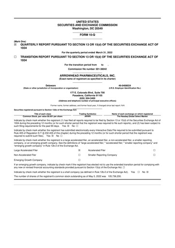 Thumbnail Arrowhead Pharmaceuticals
 10-Q Quarterly Report FY 