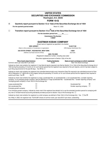 Thumbnail Eastman Kodak Company 10-Q Quarterly Report FY2022 