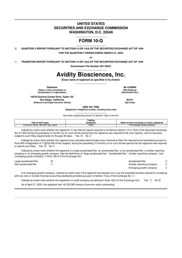 Thumbnail Avidity Biosciences 10-Q Quarterly Report FY2022 