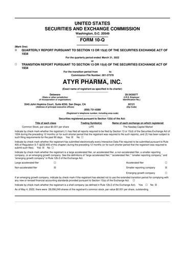 Thumbnail aTyr Pharma 10-Q Quarterly Report FY 