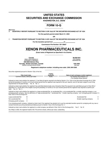 Thumbnail Xenon Pharmaceuticals 10-Q Quarterly Report FY 