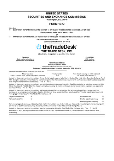 Thumbnail The Trade Desk
 10-Q Quarterly Report FY2022 