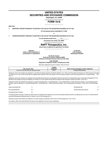 Thumbnail RAPT Therapeutics 10-Q Quarterly Report FY2022 