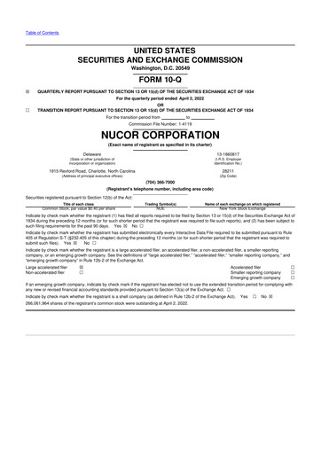 Thumbnail Nucor
 10-Q Quarterly Report FY2022 