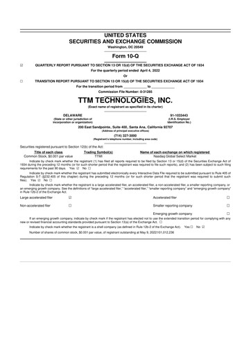 Thumbnail TTM Technologies
 10-Q Quarterly Report FY2022 