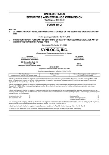 Thumbnail Synlogic 10-Q Quarterly Report FY2022 