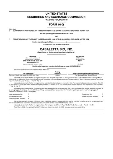 Thumbnail Cabaletta Bio 10-Q Quarterly Report FY 