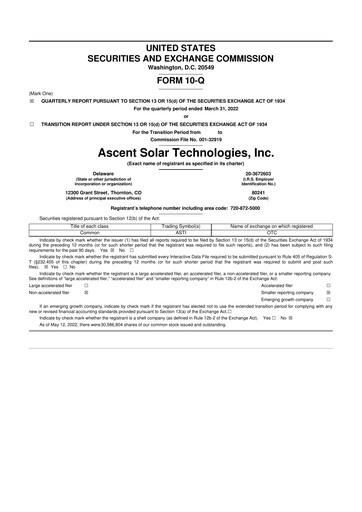 Thumbnail Ascent Solar Technologies 10-Q Quarterly Report FY 