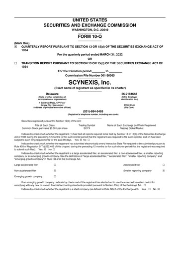 Thumbnail SCYNEXIS 10-Q Quarterly Report FY 