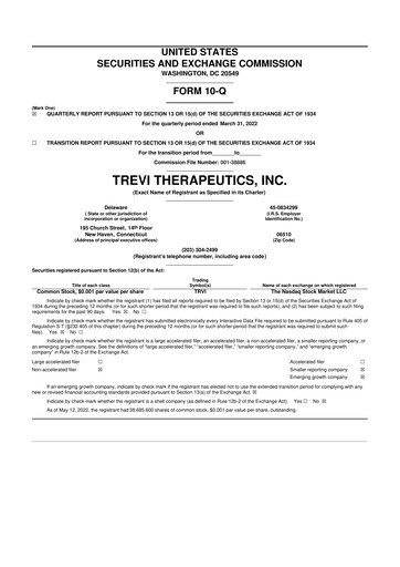 Thumbnail Trevi Therapeutics 10-Q Quarterly Report FY 