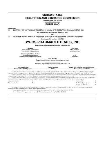 Thumbnail Syros Pharmaceuticals
 10-Q Quarterly Report FY2022 
