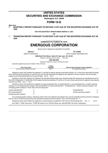 Miniature Energous 10-Q Rapport trimestriel 2022 