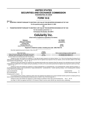 Miniature Celularity 10-Q Rapport trimestriel  