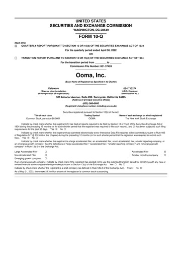 Vorschaubild Ooma 10-Q Quartalsbericht  