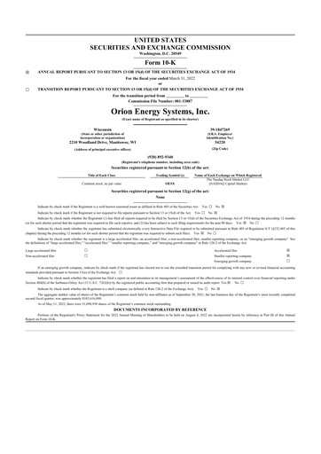 Thumbnail Orion Energy Systems
 10-K Annual Report 2022