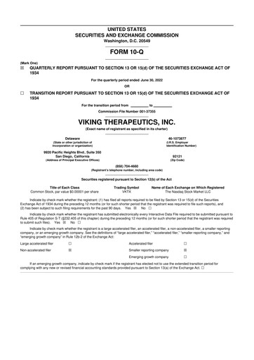 Vorschaubild Viking Therapeutics
 10-Q Quartalsbericht 2022 