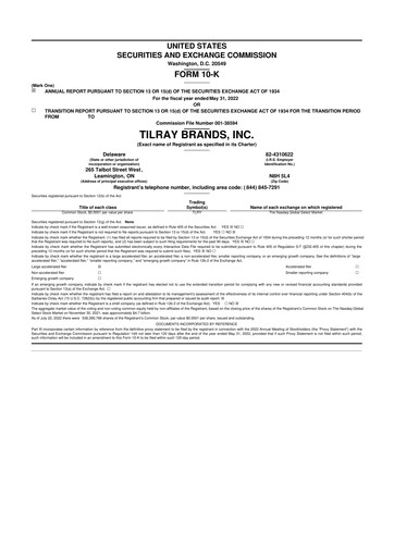 Miniature Tilray Brands
 10-K Rapport annuel 2022
