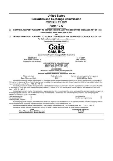 Thumbnail Gaia 10-Q Quarterly Report FY 