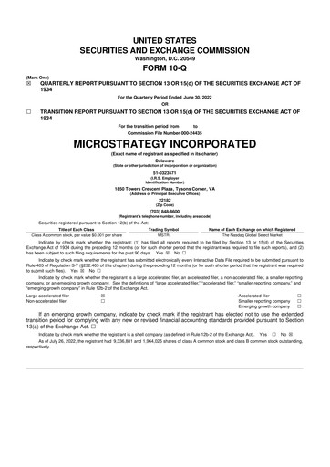 Thumbnail Strategy 
 (MicroStrategy) 10-Q Quarterly Report FY 