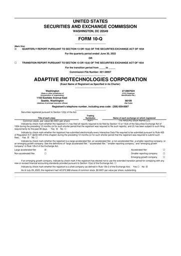 Thumbnail Adaptive Biotechnologies
 10-Q Quarterly Report FY2022 