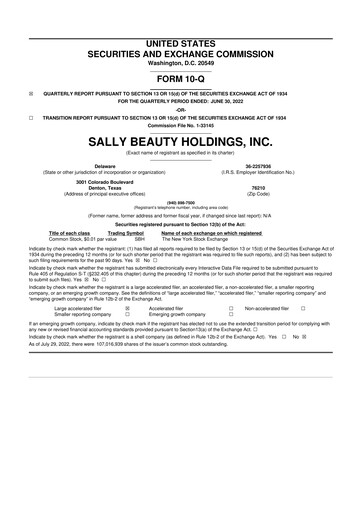 Thumbnail Sally Beauty Holdings 10-Q Quarterly Report FY2022 