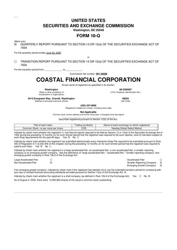 Thumbnail Coastal Financial Corporation 10-Q Quarterly Report FY2022 