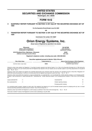 Vorschaubild Orion Energy Systems
 10-Q Quartalsbericht 2022 