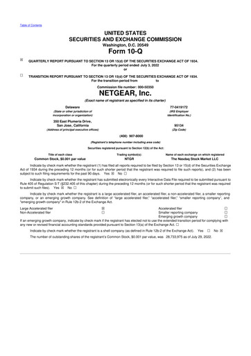 Thumbnail NETGEAR 10-Q Quarterly Report FY 