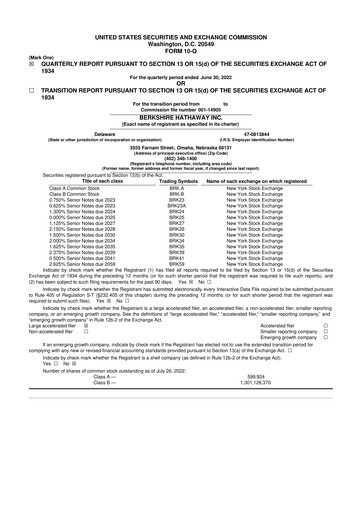 Thumbnail Berkshire Hathaway  10-Q Quarterly Report FY2022 