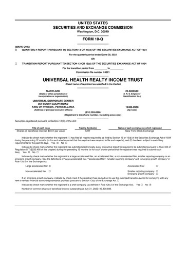Thumbnail Universal Health Realty Income Trust 10-Q Quarterly Report FY2022 