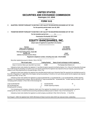 Thumbnail Equity Bancshares 10-Q Quarterly Report FY2022 