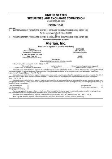 Miniature Aterian 10-Q Rapport trimestriel 2022 