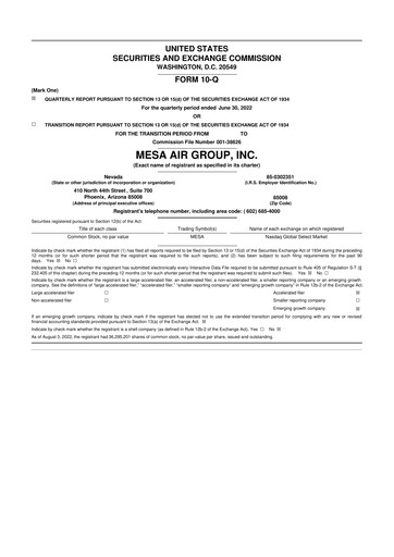 Thumbnail Republic Airways 10-Q Quarterly Report FY2022 