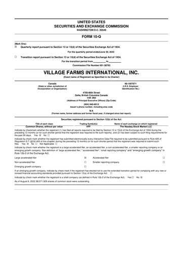Vorschaubild Village Farms International 10-Q Quartalsbericht 2022 