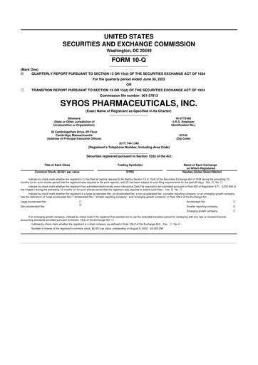 Thumbnail Syros Pharmaceuticals
 10-Q Quarterly Report FY2022 