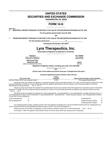 Thumbnail Lyra Therapeutics 10-Q Quarterly Report FY 