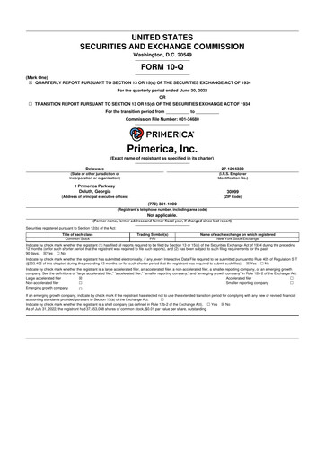 Thumbnail Primerica
 10-Q Quarterly Report FY2022 