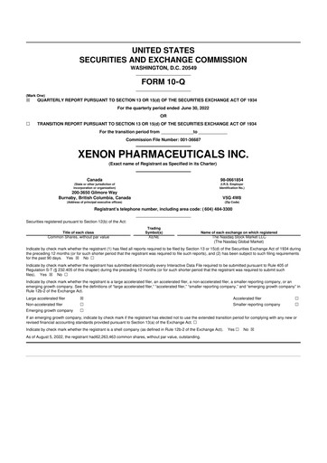 Thumbnail Xenon Pharmaceuticals 10-Q Quarterly Report FY 